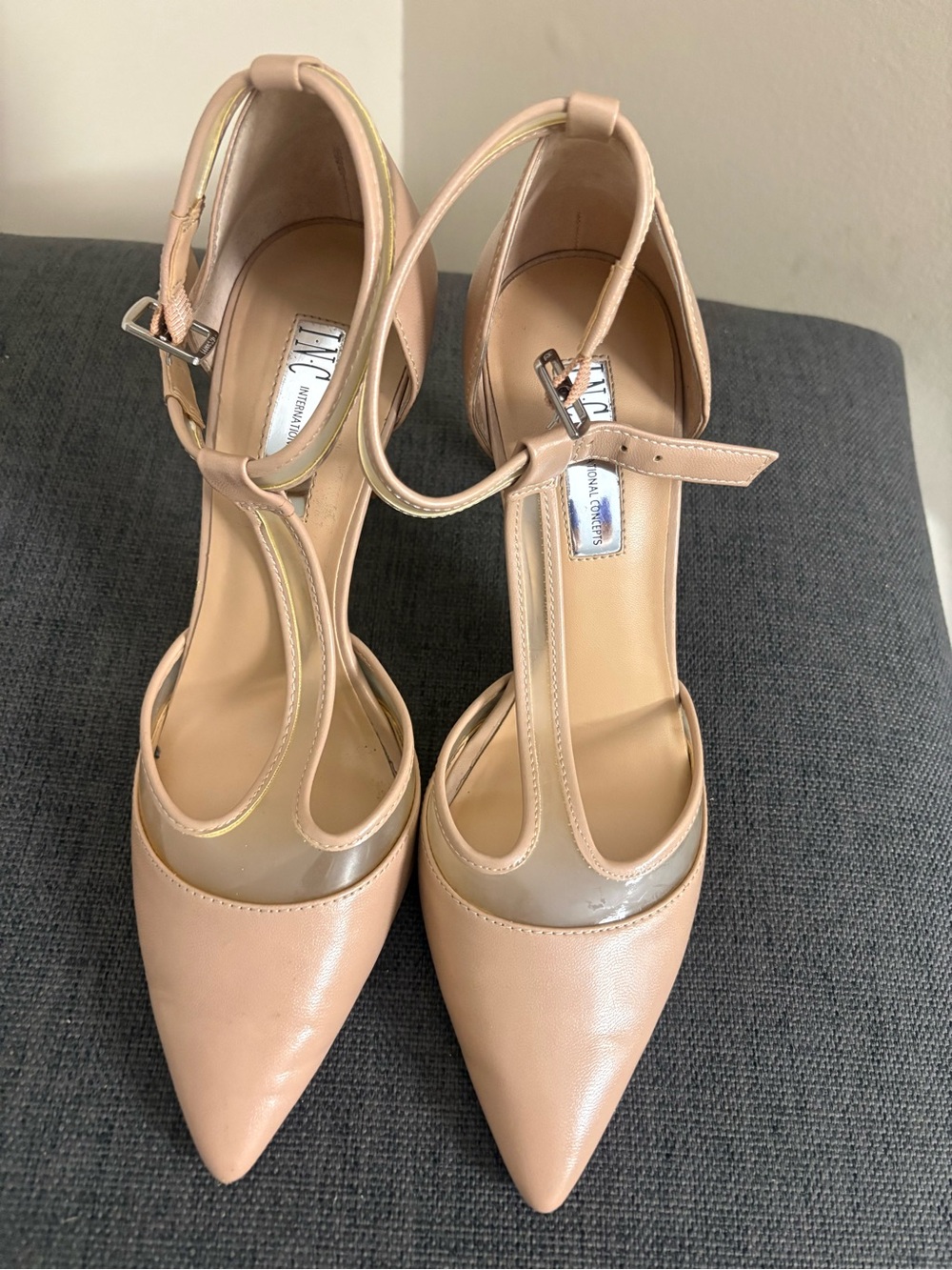 INC Women’s Beige Closed Toe Heels Faux Leather Size 8.5 Used